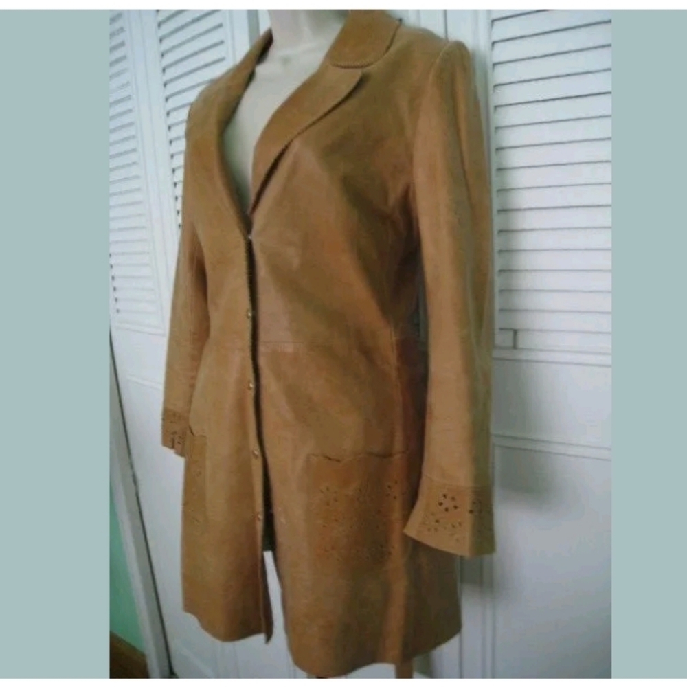 Brown Wilsons Leather Short Trench Coat Medium